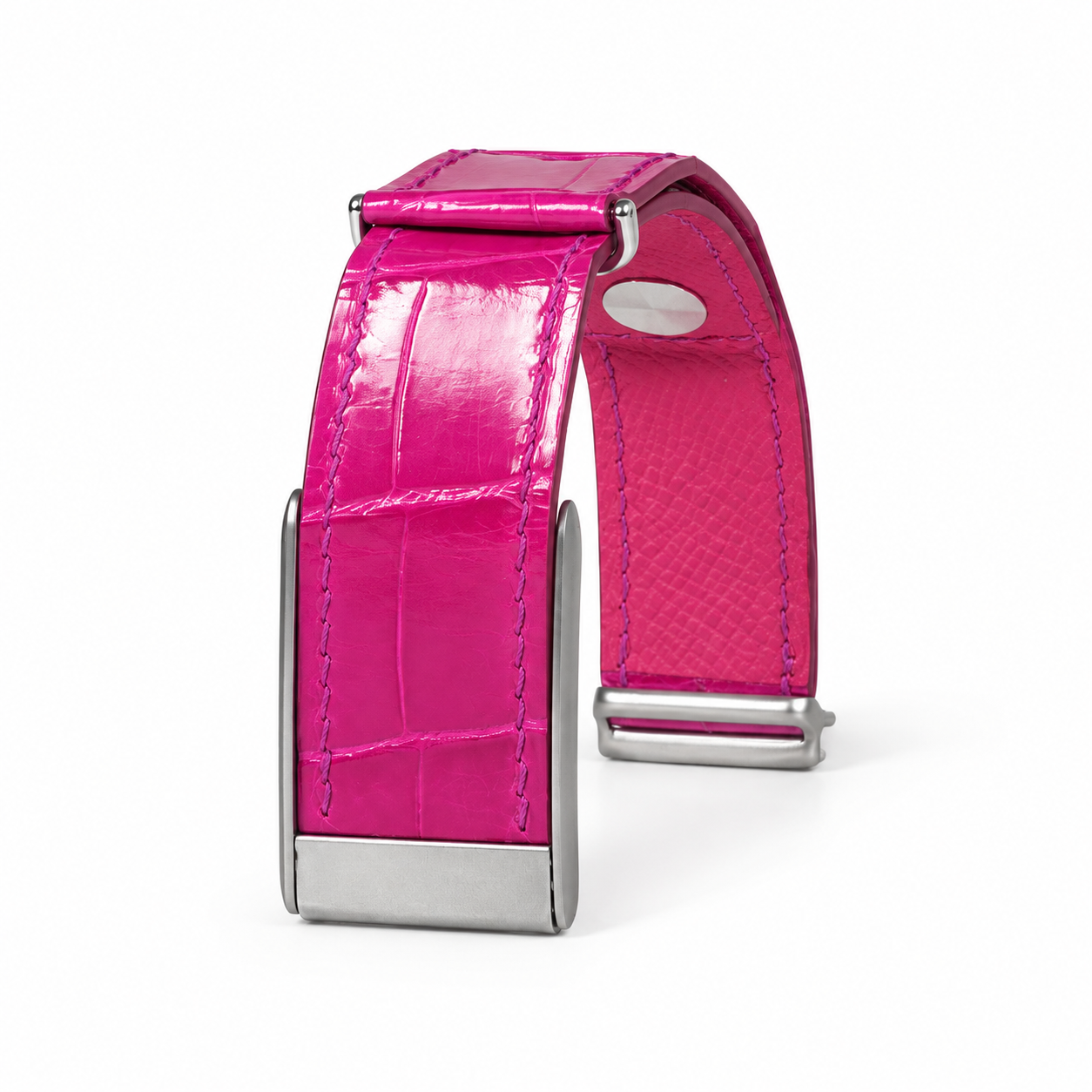 Fuchsia Pink crocodile leather whoop strap