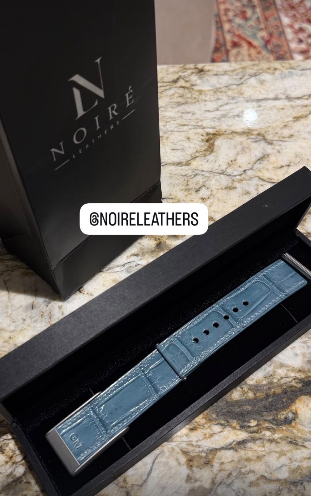 Noire Leathers strap worn by a client