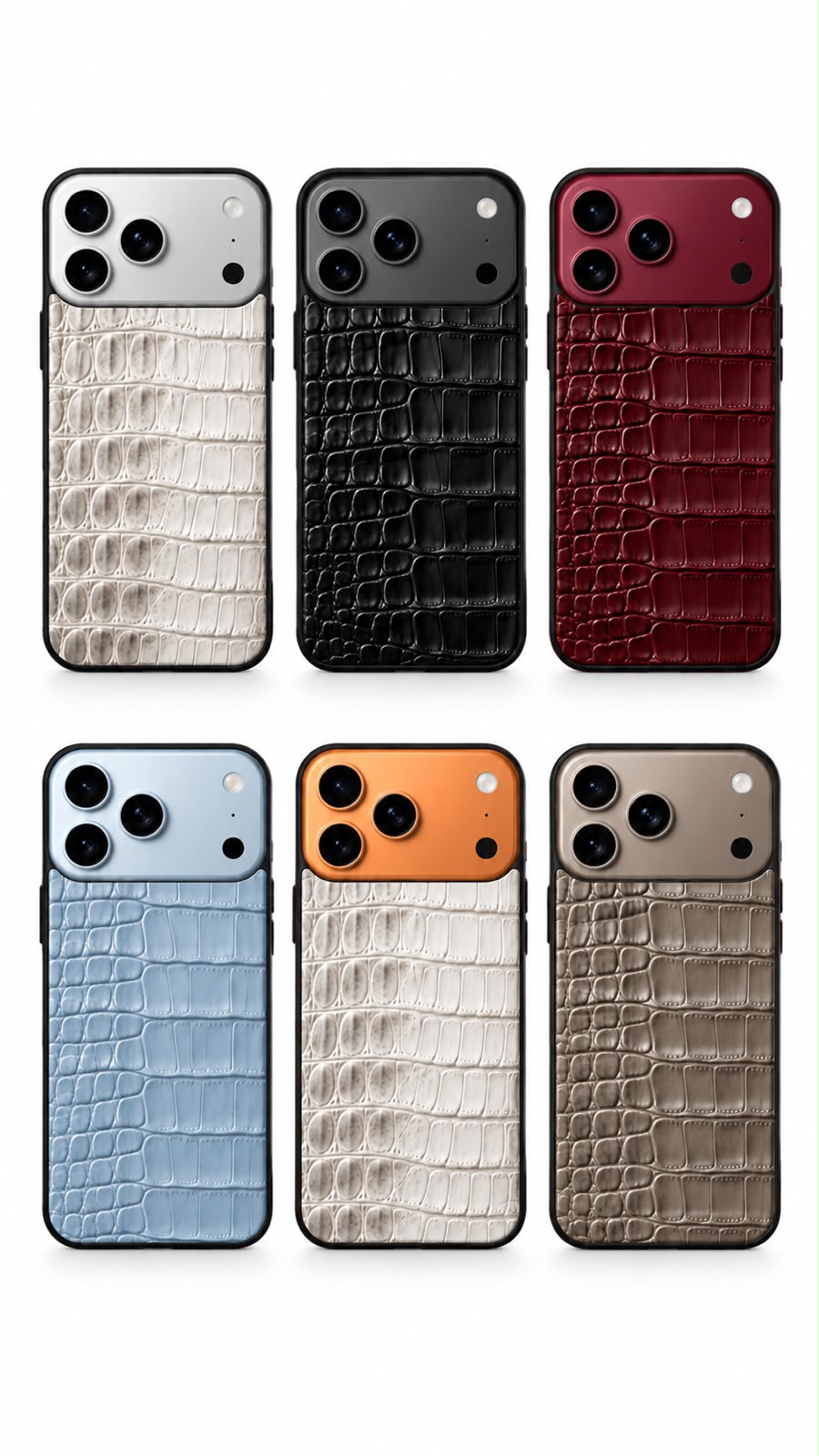 Crocodile leather iPhone cases in six colours