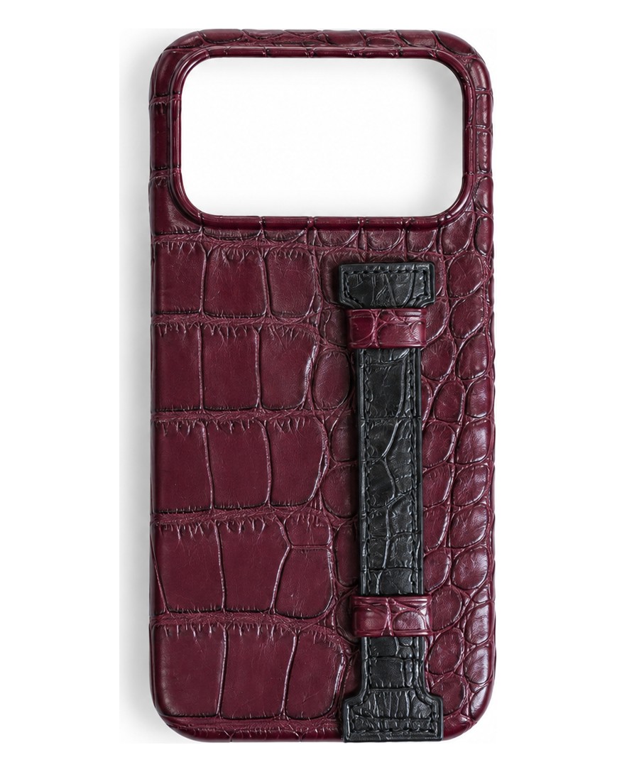 Burgundy crocodile leather phone case