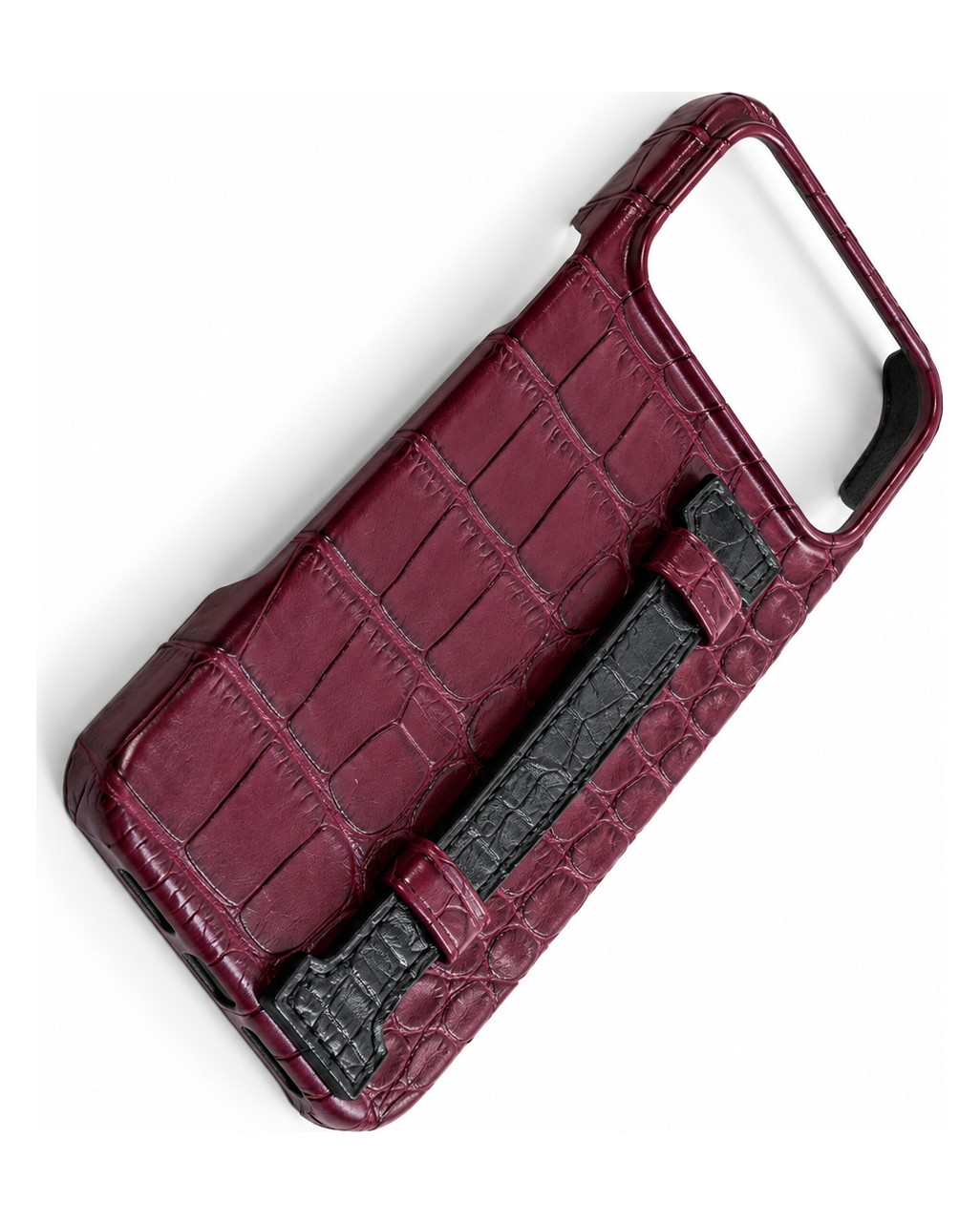 Burgundy crocodile leather phone case