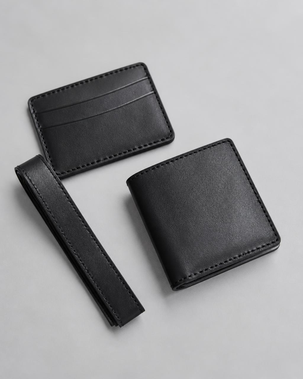 Black leather card holder and wallet