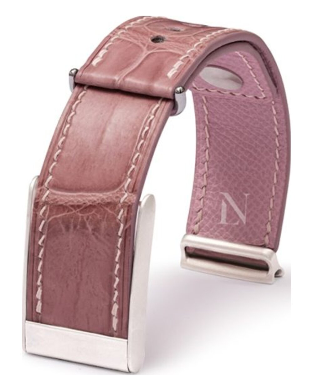 Mauve Pink crocodile leather watch strap